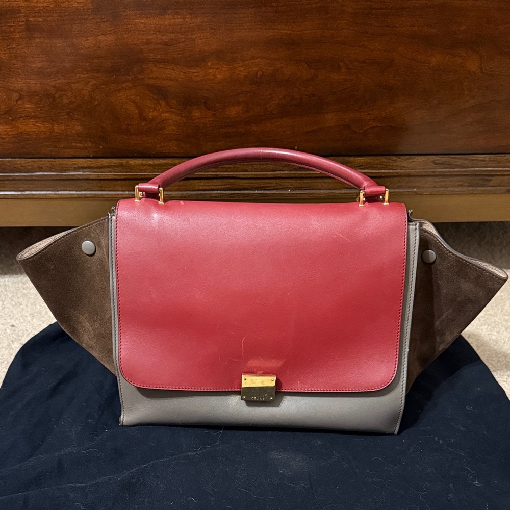 Celine Red and Brown Satchel